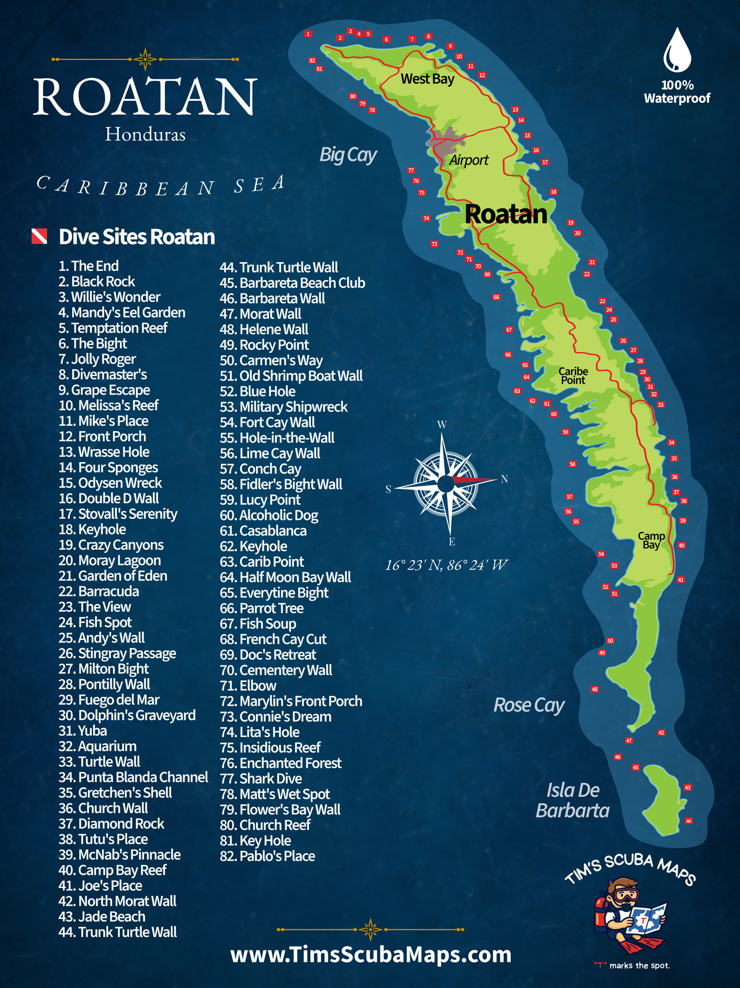 Roatan Dive Map